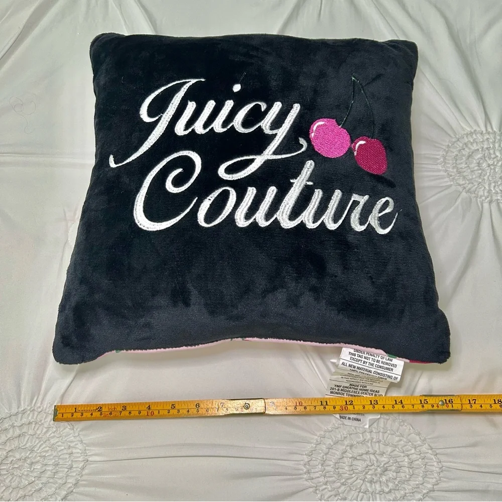 Juicy Couture Black & Pink Novelty Cherry Print Logo Accent Pillow